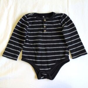 joe fresh black striped cotton henley long sleeve bodysuit diaper shirt 12 month